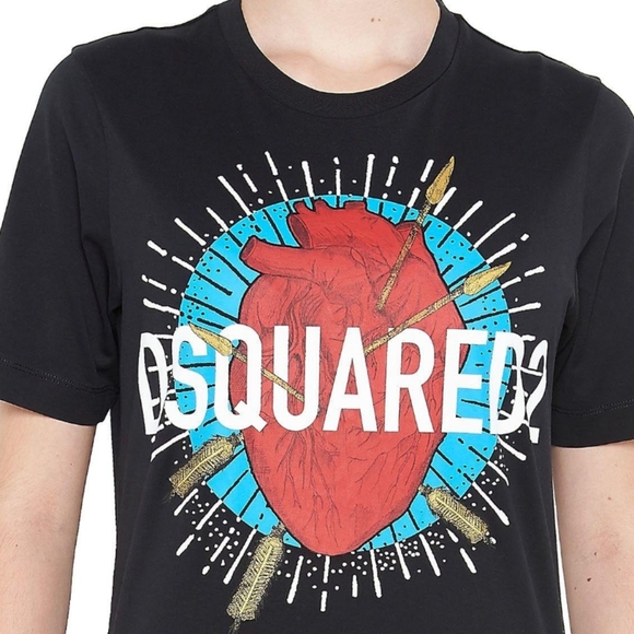 DSQUARED2 Tee Anatomical Heart Graphics Short Sleeve Rounded Collar Black M NWT - Picture 4 of 16